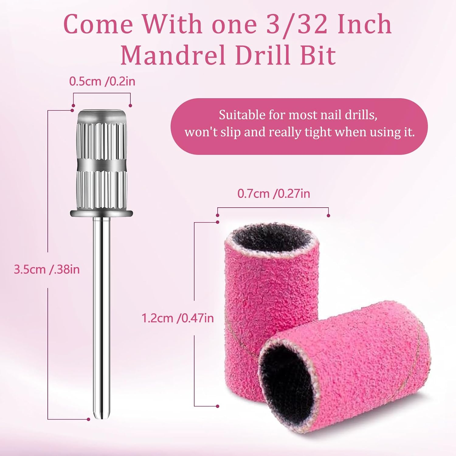 200Pcs Nail Drill Bits Sanding Bands with Nail Drill Bits, Professional Sand Band 180# Fine Grit Nail File Sanding Bands for Acrylic Nails Manicures and Pedicure image number 3