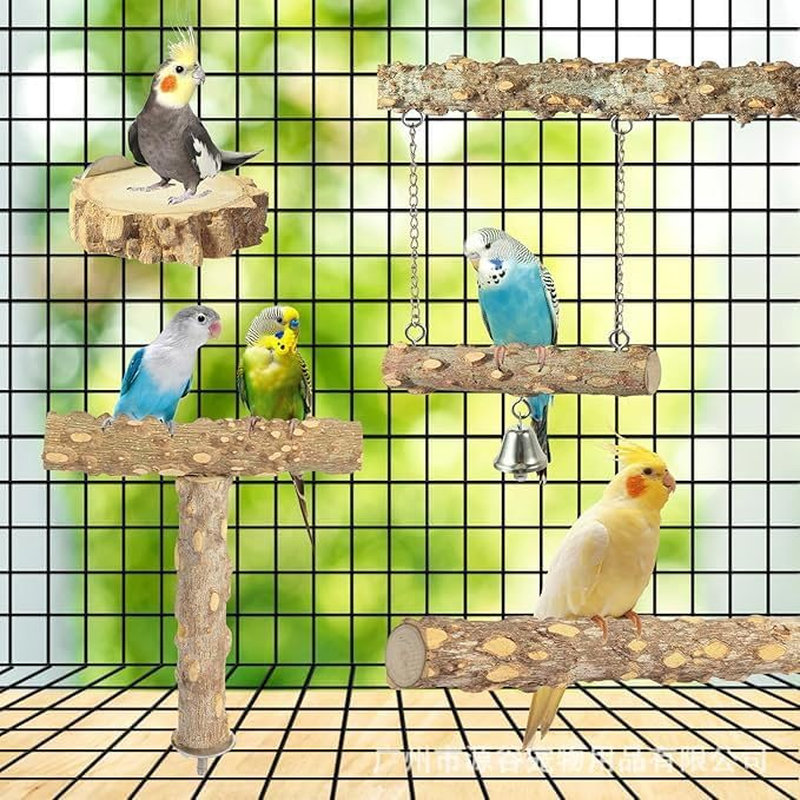 Limcryspp 4-Piece Set of Natural Solid Wood Bird Perch Wood, Parrot Climbing, Standing, Claw Grinding and Chewing Sticks, Birdcage Accessories image number 3