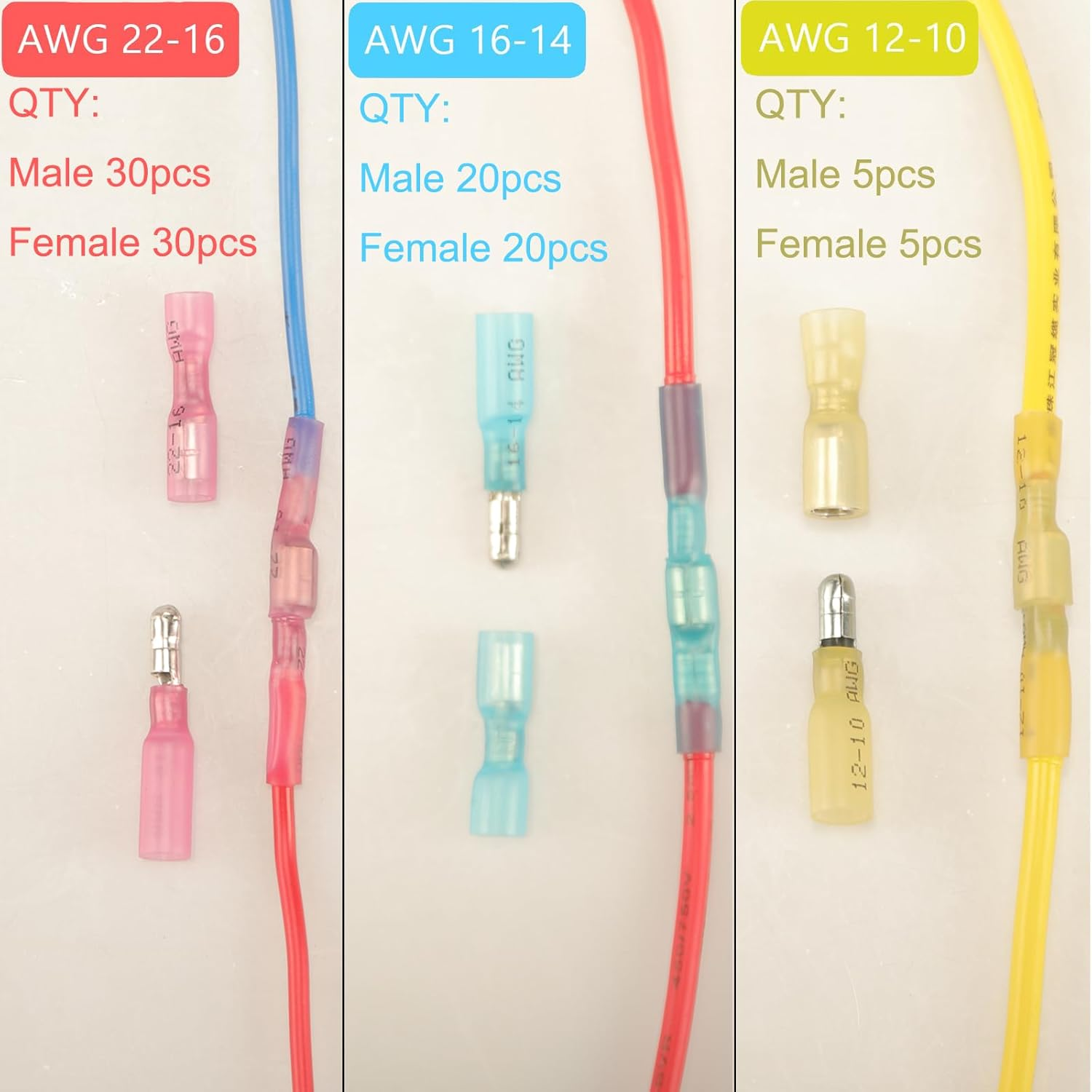 Feggizuli 110Pcs Heat Shrink Bullet Wire Connectors Kit, Waterproof Bullet Connectors, Bullet Terminals Wire Connectors Female & Male Wire Crimp Connectors, Marine Grade Bullet Connectors image number 3