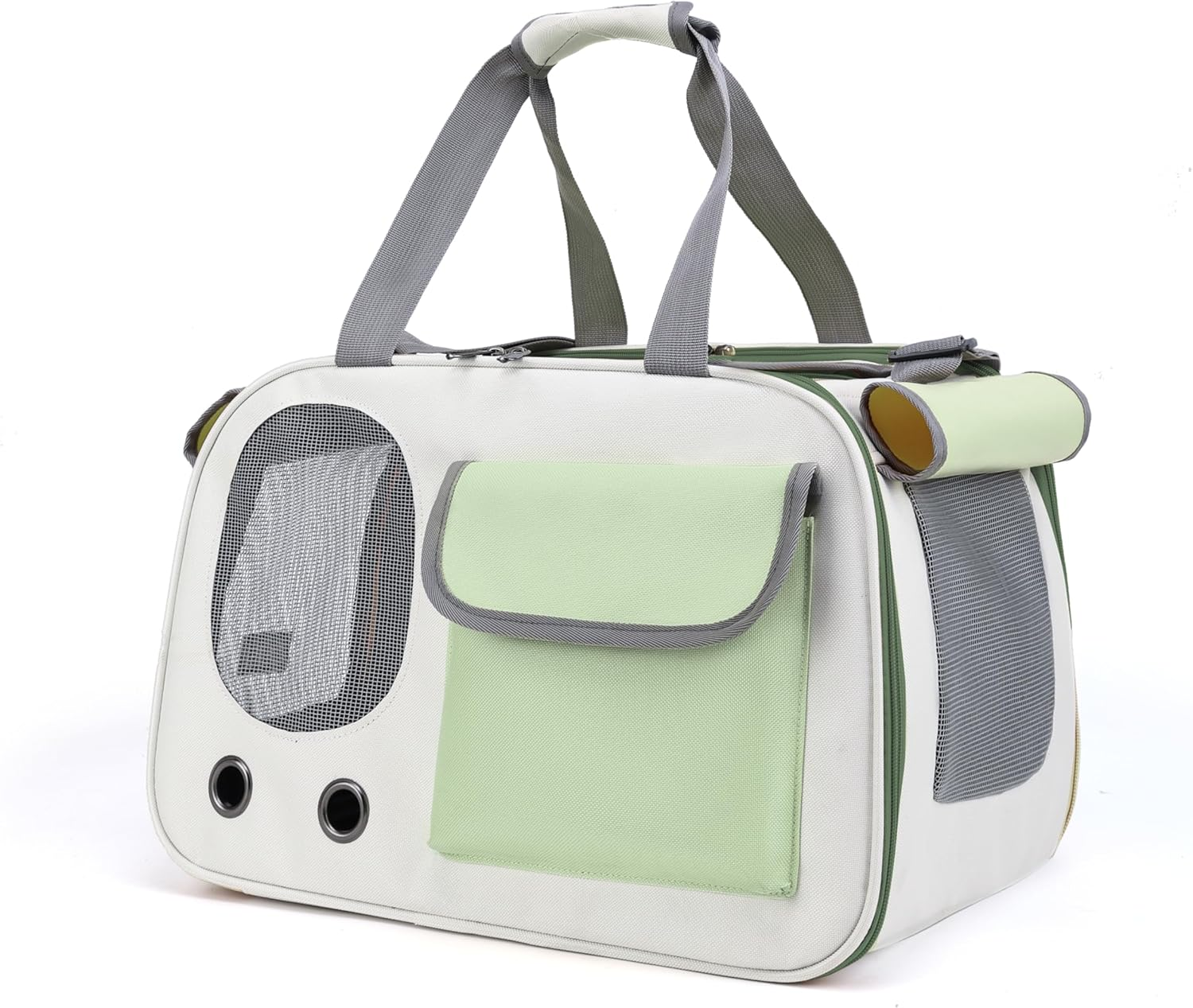Collapsible Airline Approved Pet Carrier for Cats & Dogs up to 17 Lbs &ndash; Soft-Sided Travel Carrier with Breathable Mesh, Roll-Up Curtain & Easy-Clean Design (Green+Beige)