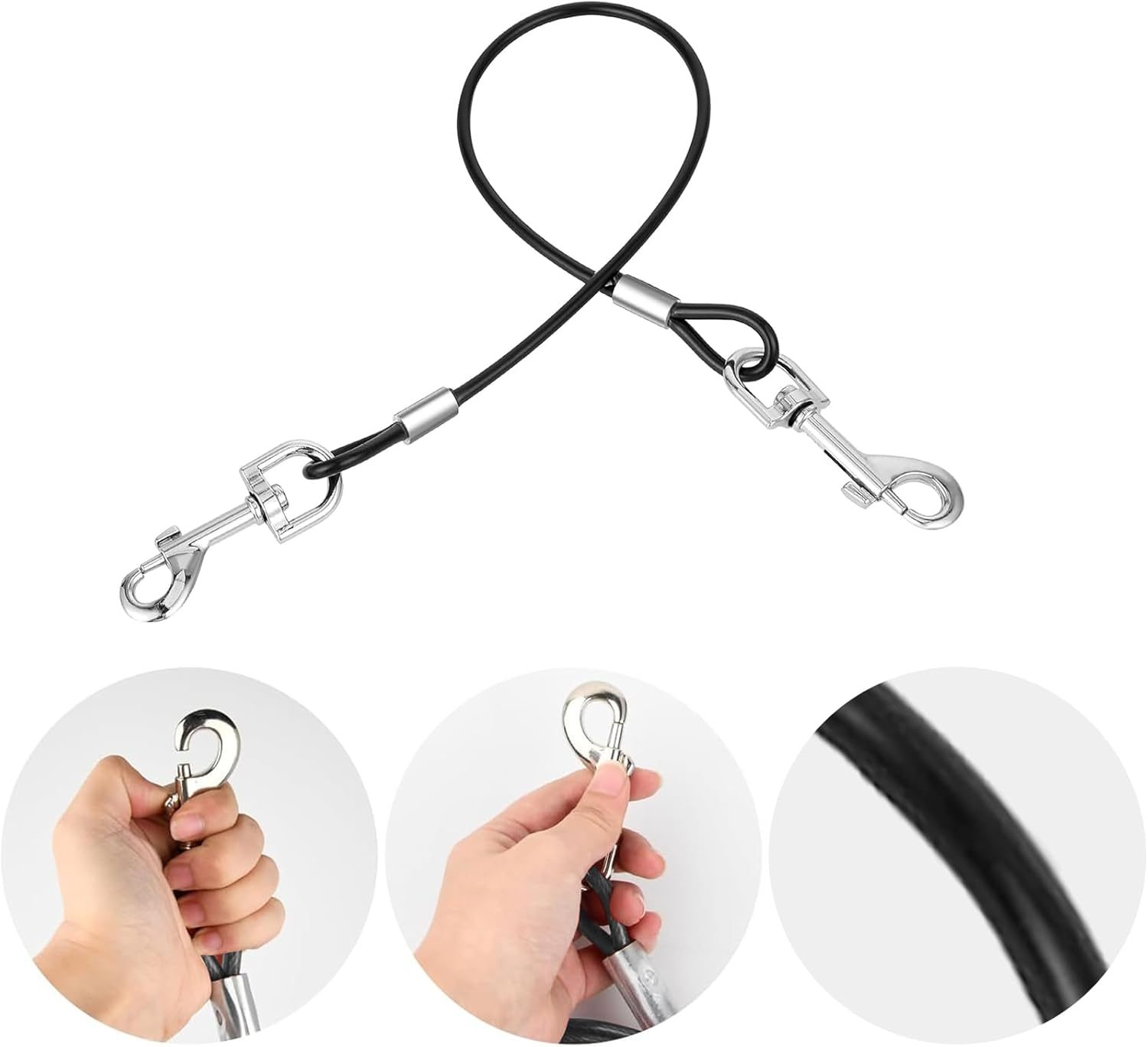 Black Tie Out Cable Leads, 2 Pack Chew Proof Dog Leash Extension Rope Non-Tangle Connect Training Tether for Yard, Outdoor and Camping image number 4
