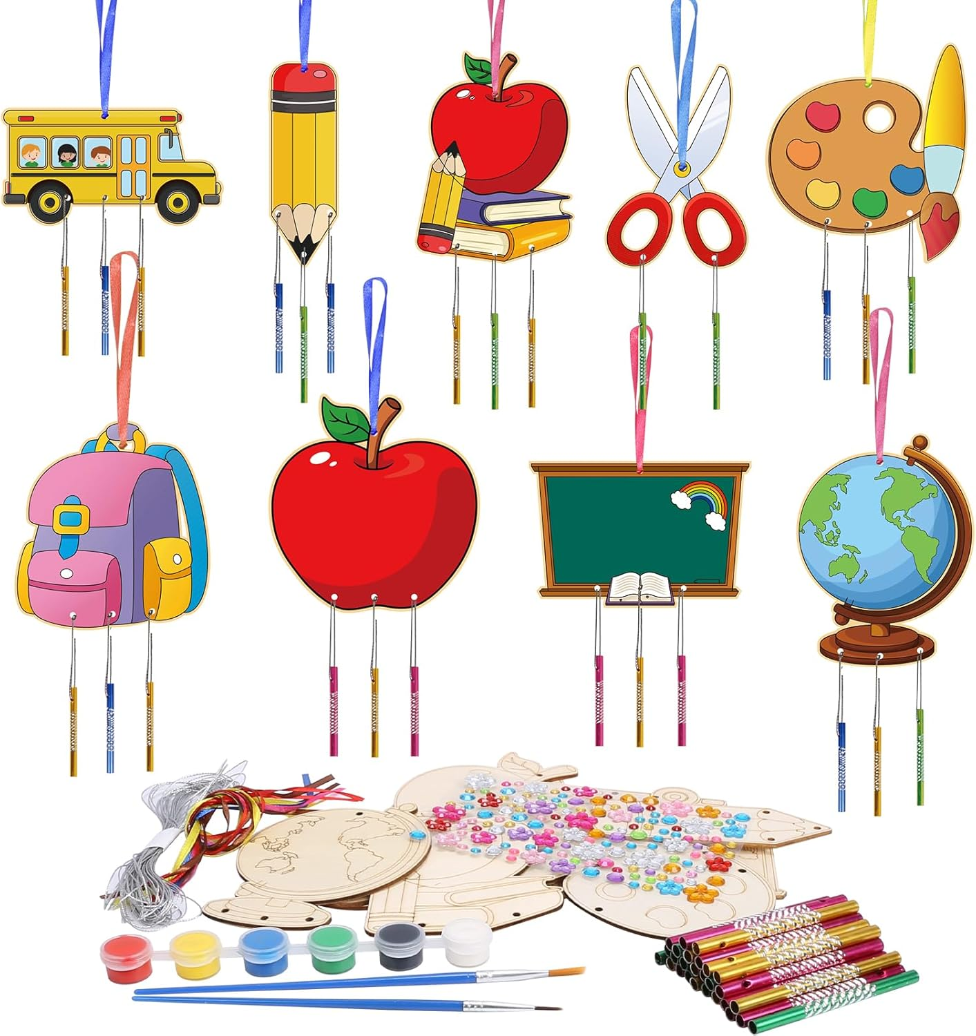 Fennoral 10 Pack Bee Wind Chime Kit for Kids Make You Own Honey Bee Wind Chimes Ornaments DIY Coloring Wooden Art and Craft for Spring Art Activities Birthday Party Decorations