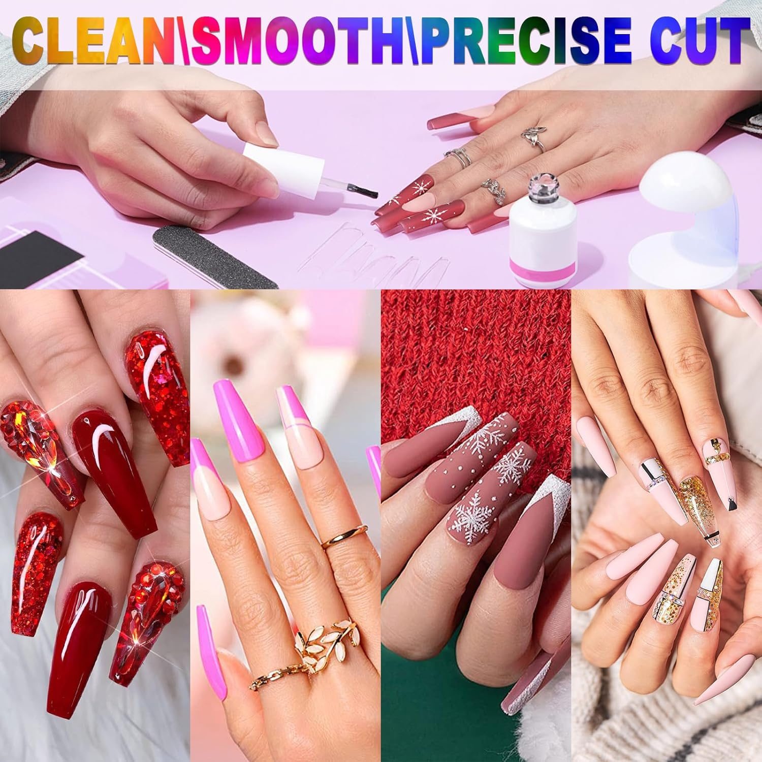 Acrylic Nail Cutter with Magnet Sizer & Length Measurement,Adjustable Stainless Nail Trimmer for Salon Home Nail Art, Professional Nail Clippers for Precise Manicures (Rainbow) - Violet Red image number 7