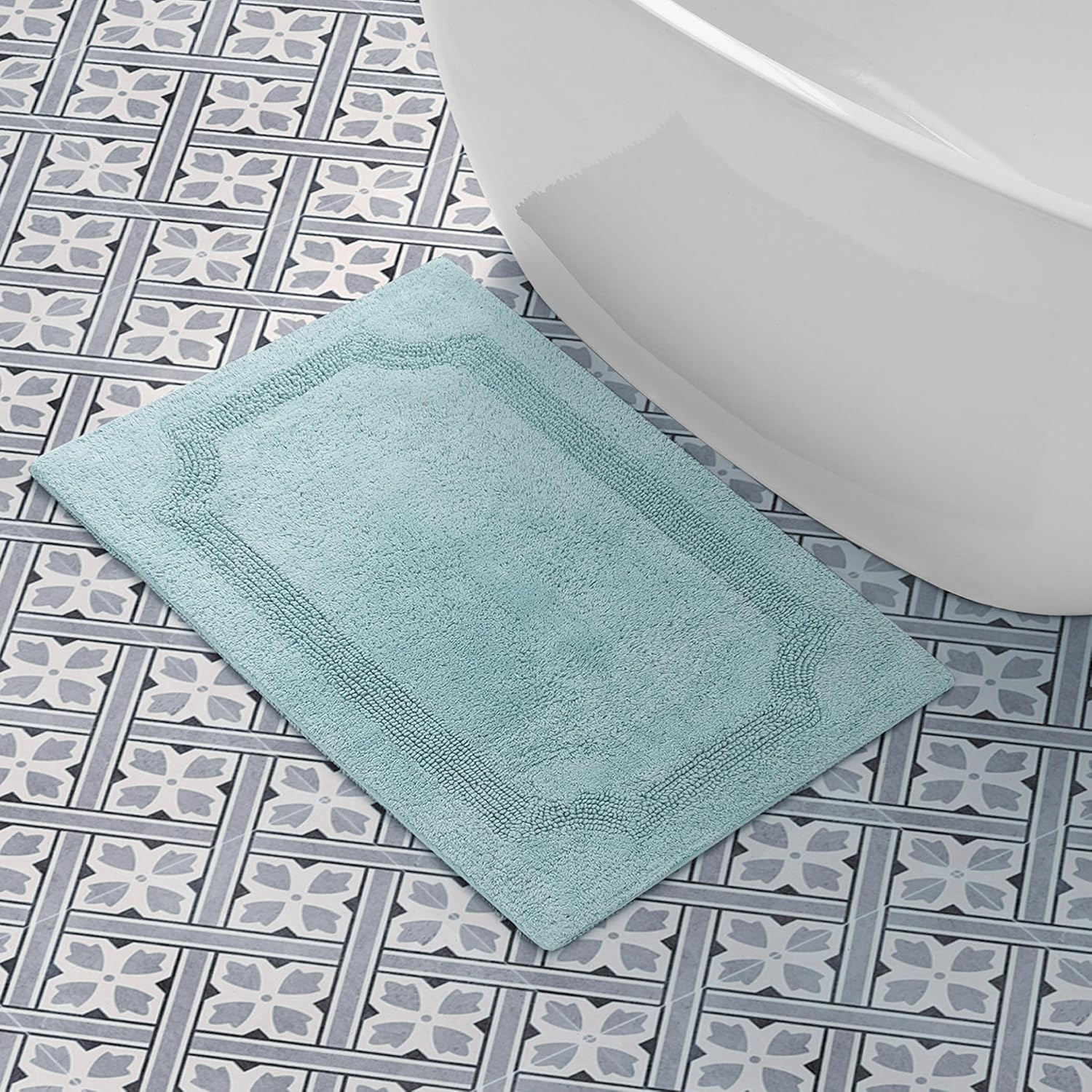 Laura Ashley Reversible Cotton 21 X 34 In. Bath Mat, Aqua image number 5