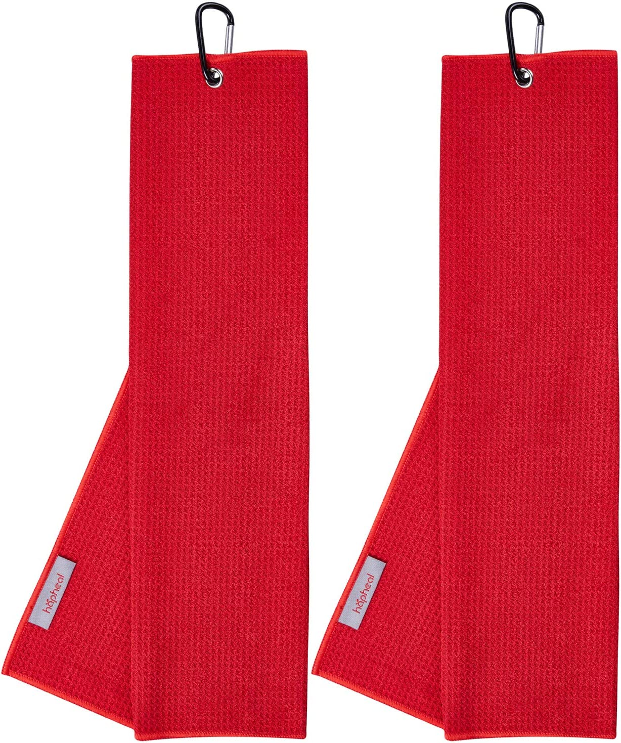 Golf Towel 16" X 21" Tri-Fold Microfiber Waffle with Carabiner Clip（ White Black Gray ）(1 2 3 Packs Optional) (2 RED)