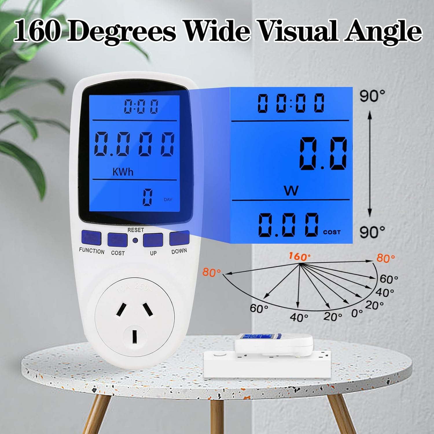 240V Electricity Usage Monitor Plug Power Watt Voltage Amps Meter with Backlight Digital LCD Display, Overload Protection and 7 Display Modes for Energy Saving, AU Plug image number 4