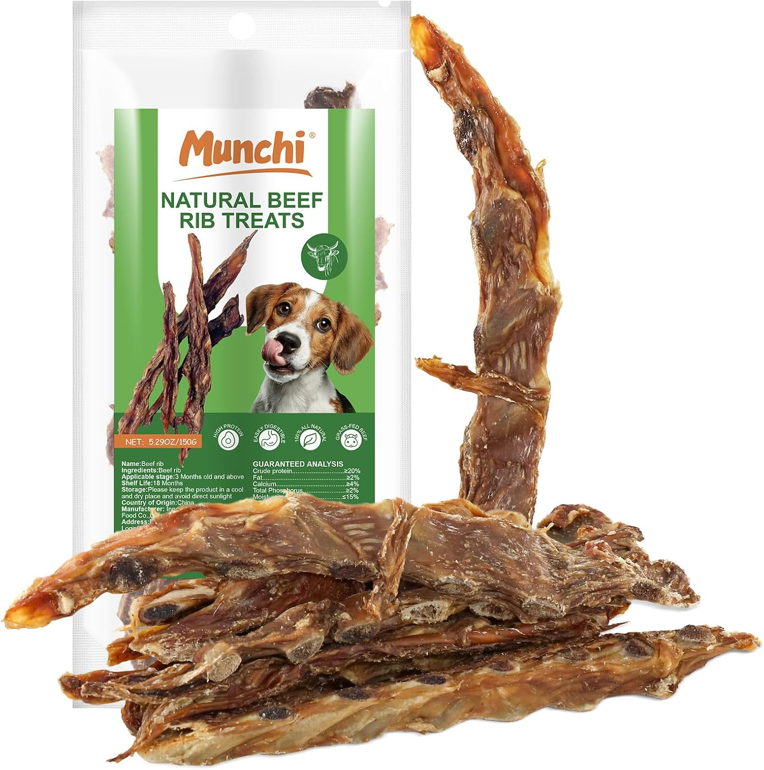 Beef Rib Bones Dog Treats,100% Natural Rib Bone Beef Chews from Grass Fed Cattle,Long Lasting Dog Chew Bones for Aggressive Chewers,Promotes Dental Health,150G image number 2