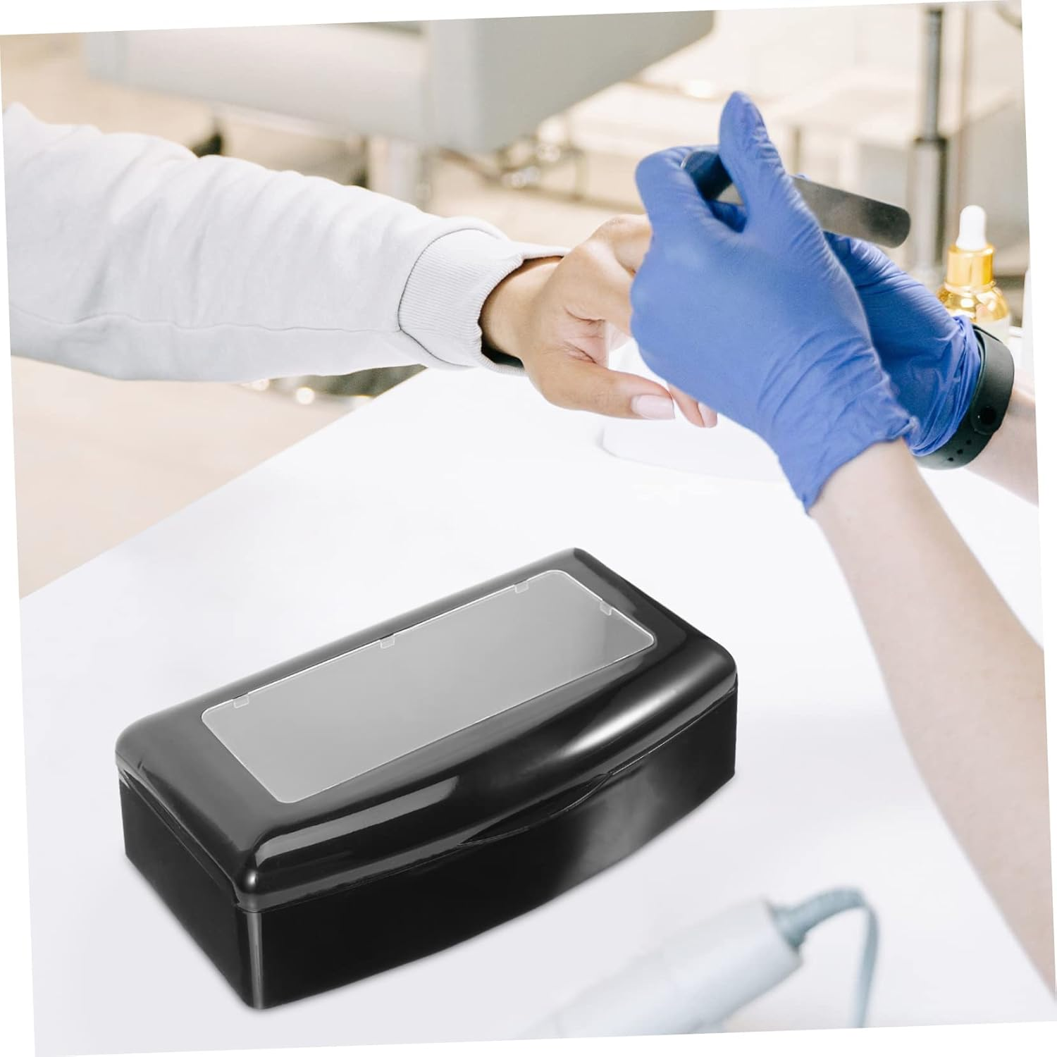 LOLIPPYY Nail Art Tool Sterilizer Box Plastic Tray for Manicure Tools Sterilization Tray for Tweezers and Hair Cutters Portable Beauty Equipment for Professional Use Black Design image number 4