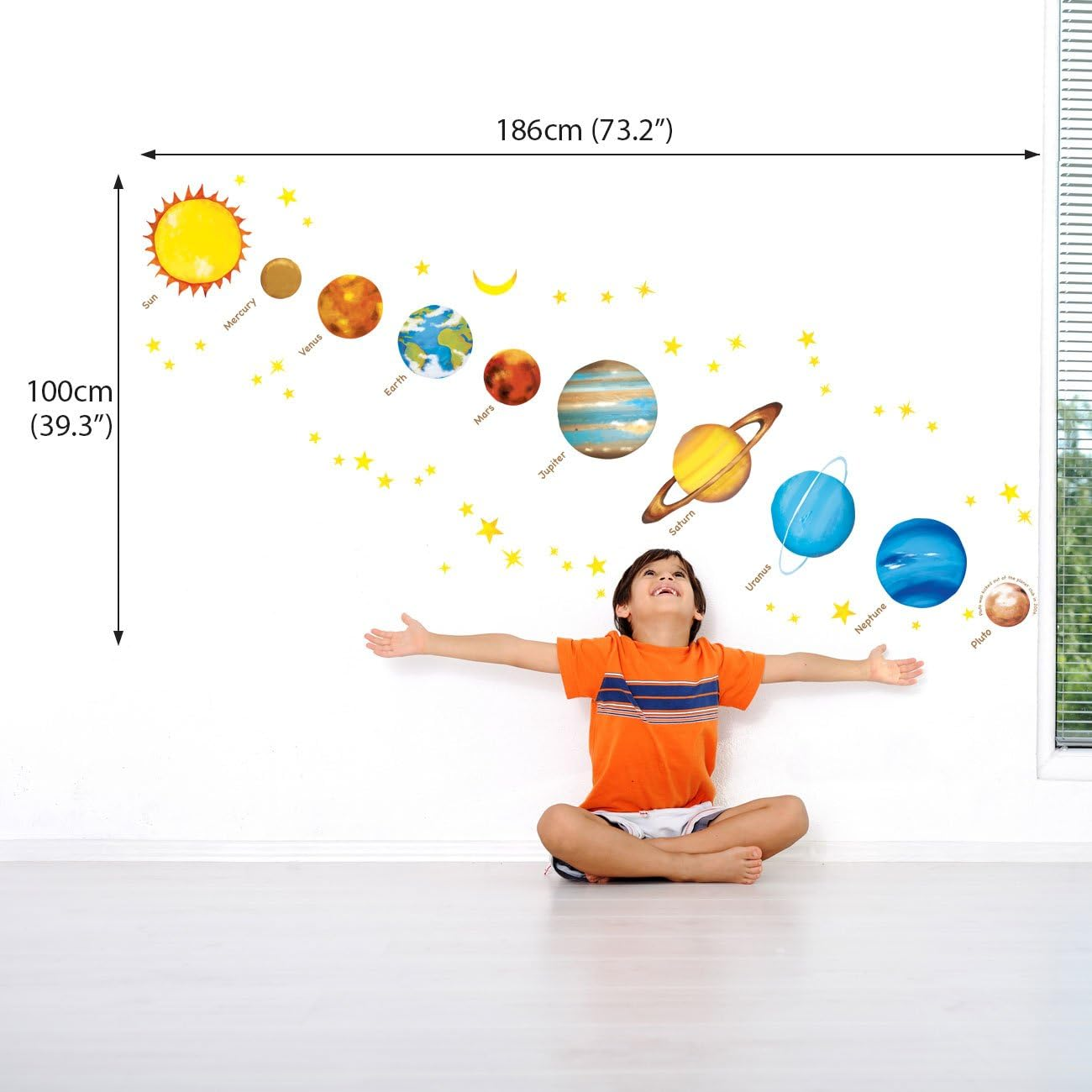 DECOWALL DS8-1307 Planets in the Space Kids Wall Stickers Wall Decals Peel and Stick Removable Wall Stickers for Kids Nursery Bedroom Living Room image number 2