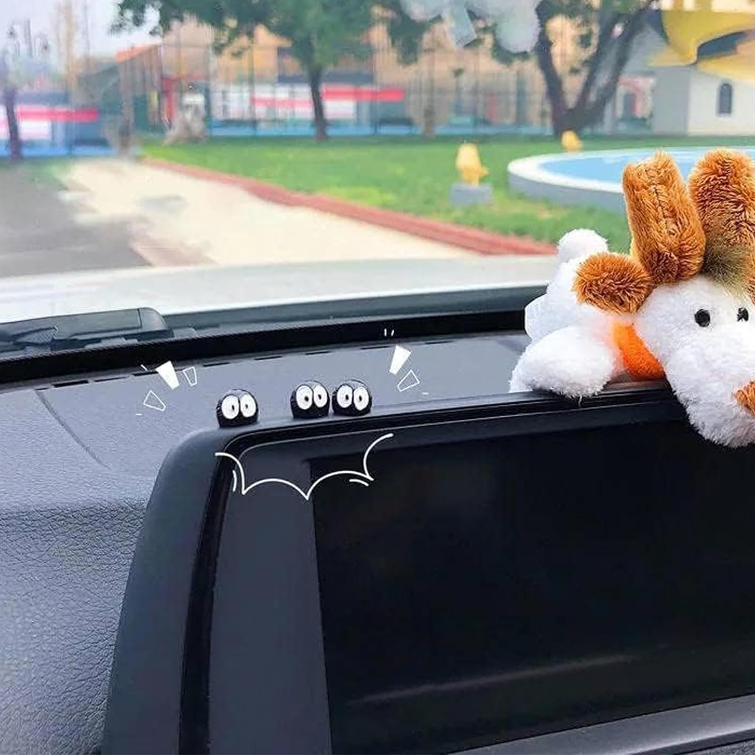 28 PCS Cute Soot Sprites Rearview Mirror Accessories for Interior Decoration Dashboard Ornament Funny Gifts for Car Mirror Decors