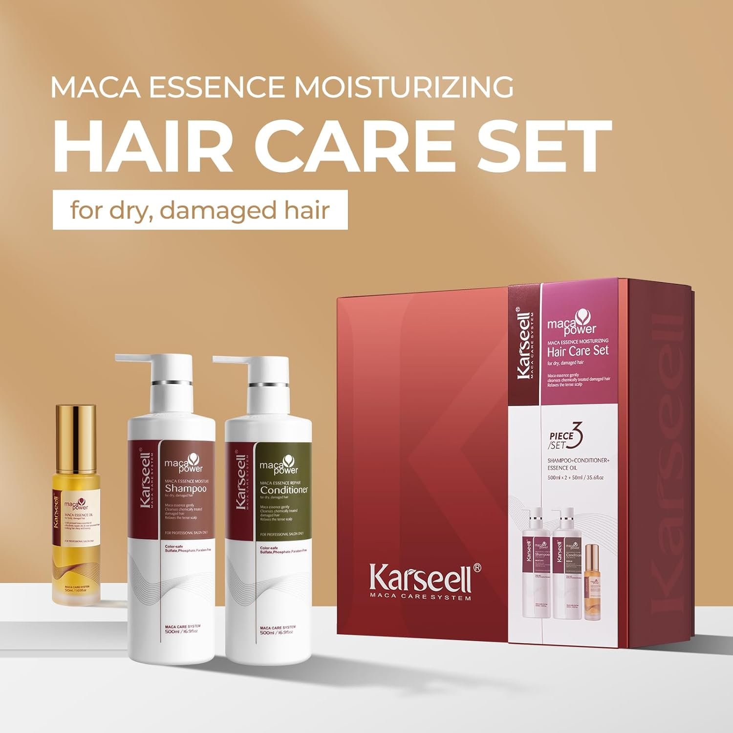 Karseell Collagen Hair Treatment Hair Care Set, Hair Oil Shampoo and Conditioner Set for Dry Damaged Hair All Hair Types 2 X 16.9Fl.Oz + 1.69Fl.Oz image number 3