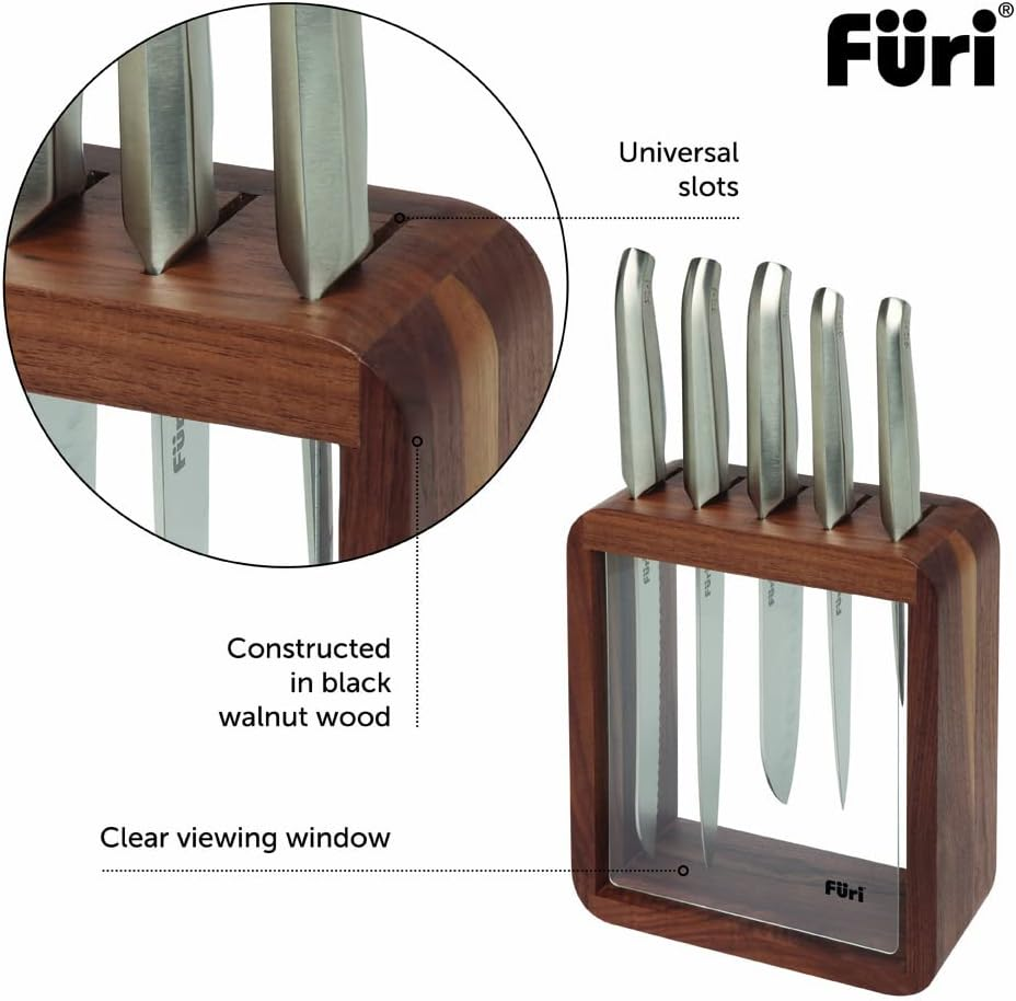 Furi Pro Vault Knife Block Set 6 Pc, Compact Knife Block with Five Premium Knives for a Superior Cutting Performance, High-Quality Stainless Steel Blades, Ergonomic Reverse-Wedge, Anti-Fatigue Handle image number 1
