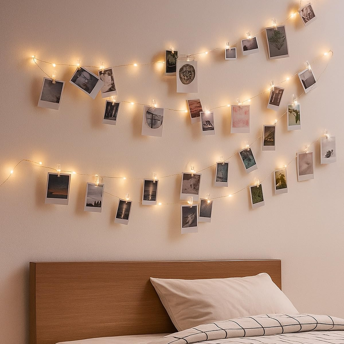 Fairy Lights 10 M 100 LED Photo String with 50 Clips Battery Powered Waterproof Timer for Bedroom Christmas Diwali Wedding Party Decorations Warm White (Cards Are Not Included)