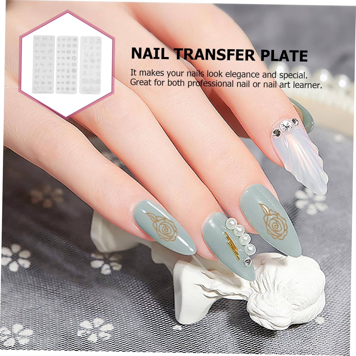 DECORNIJIA 5Pcs Nail Template Transfer Steel Plate Nail Art Stamper Manicure Plates Art Stamping DIY Kit image number 4