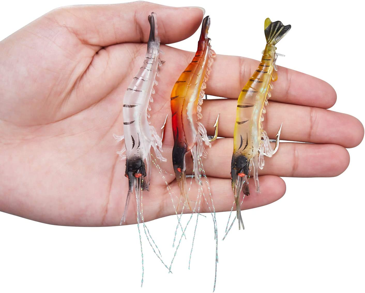WANBY Fishing Shrimp Lures Artificial Silicone Soft Bait Set Luminous Swimbait Shrimp Fishing Lure with Hooks Fishing Tackle Freshwater/Saltwater - 6 image number 4