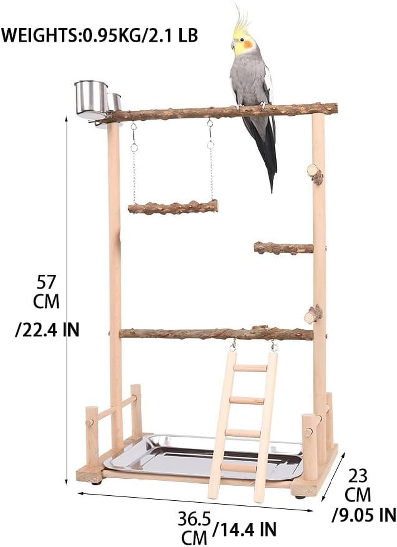 Bird Playground, Bird Perch, Parrot Stand, Wood Perch Gym Playpen Ladder with Feeder Cups Toys Exercise Play(36,5 * 23 * 57CM) - 12 image number 6