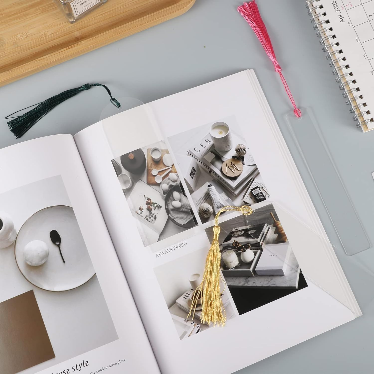 Leanockesa Acrylic Bookmarks Blanks Bulk, Leanockesa 61PCS Clear Bookmark Plastic Blank 30 Set with Tassels & Twine String Cord for Vinyl DIY Craft (3 Shape of Bookmarks and 6 Color Tassels) image number 1