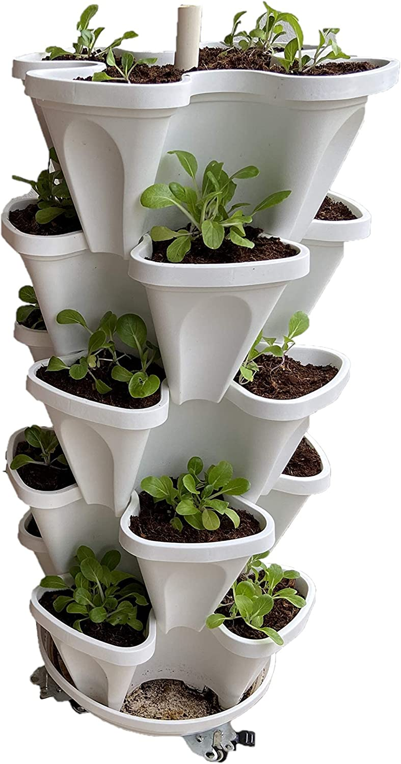 Large 5 Tier Vertical Garden Kit + Heavy Duty Plant Trolley + Hydroponic Grow Pack (Coco Coir & Perlite + Hydroponic Nutrient)