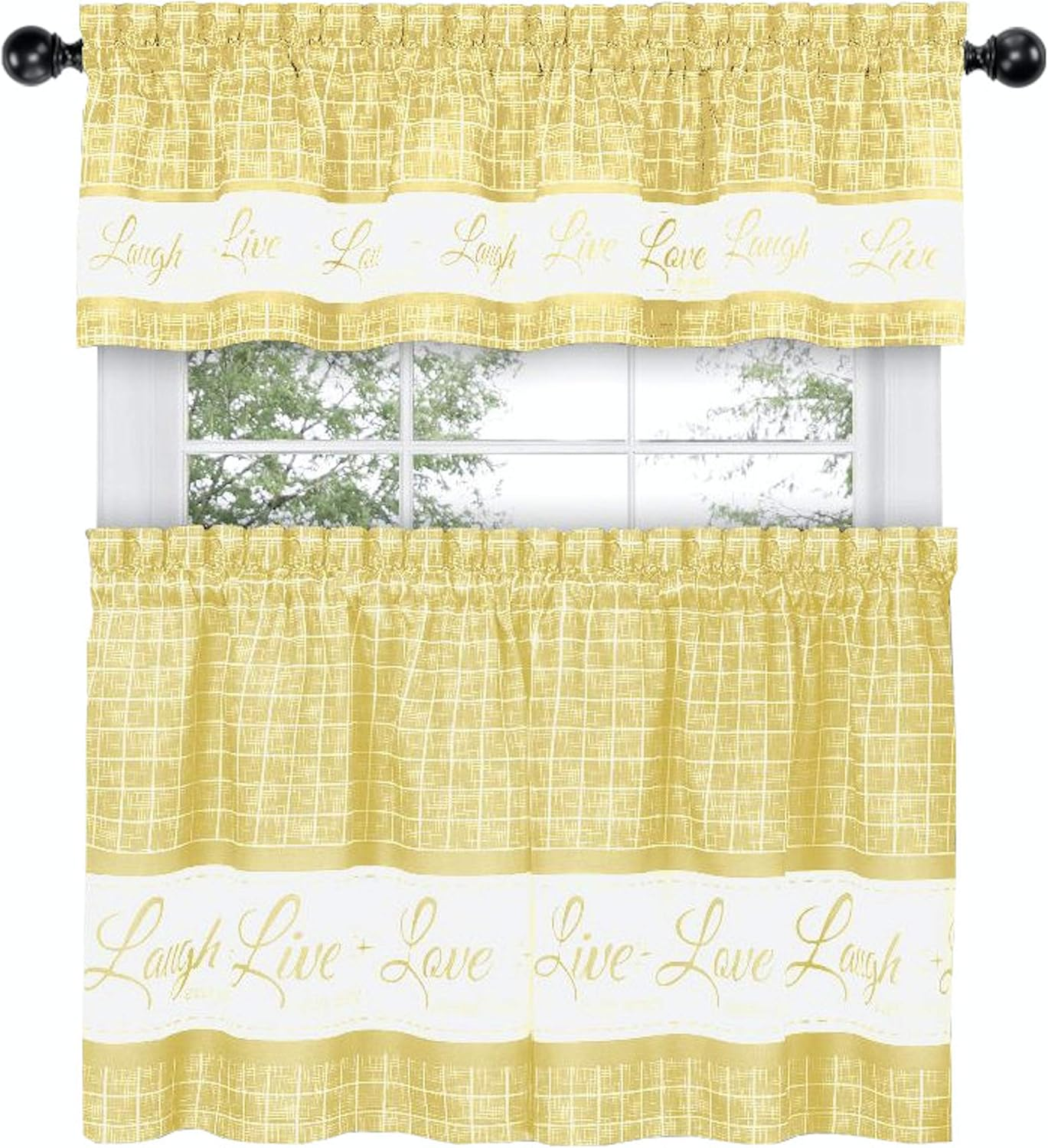 Goodgram Country Gingham Check Live~Laugh~Love 3 Pc. Caf&eacute; Plaid Kitchen Curtain Set - Assorted Colors & Sizes (Gray, 36 In. L) image number 2
