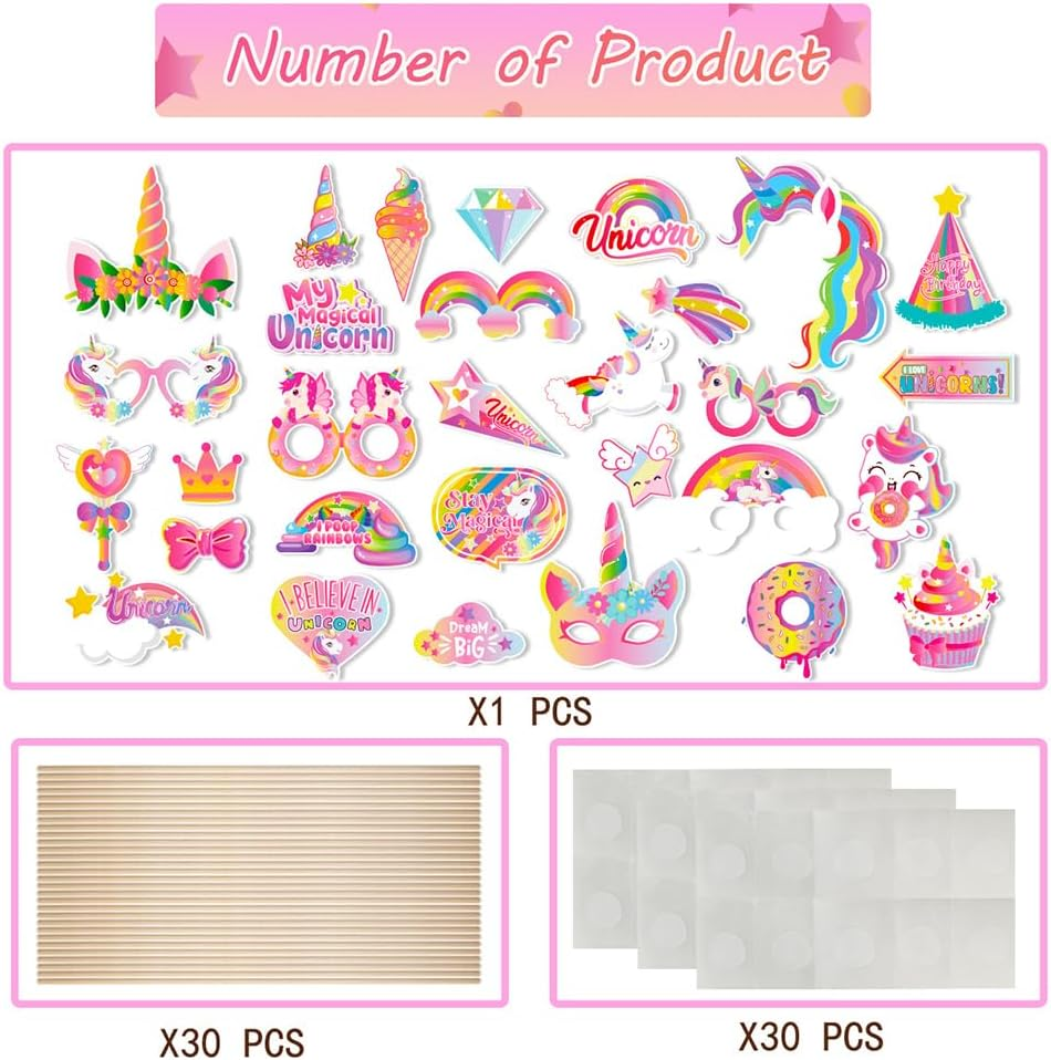 Unicorn Studio Prop Pink Photo Backdrop Unicorn Theme Birthday Party Selfie Prop for Unicorn Lovers (Pack of 30) image number 3