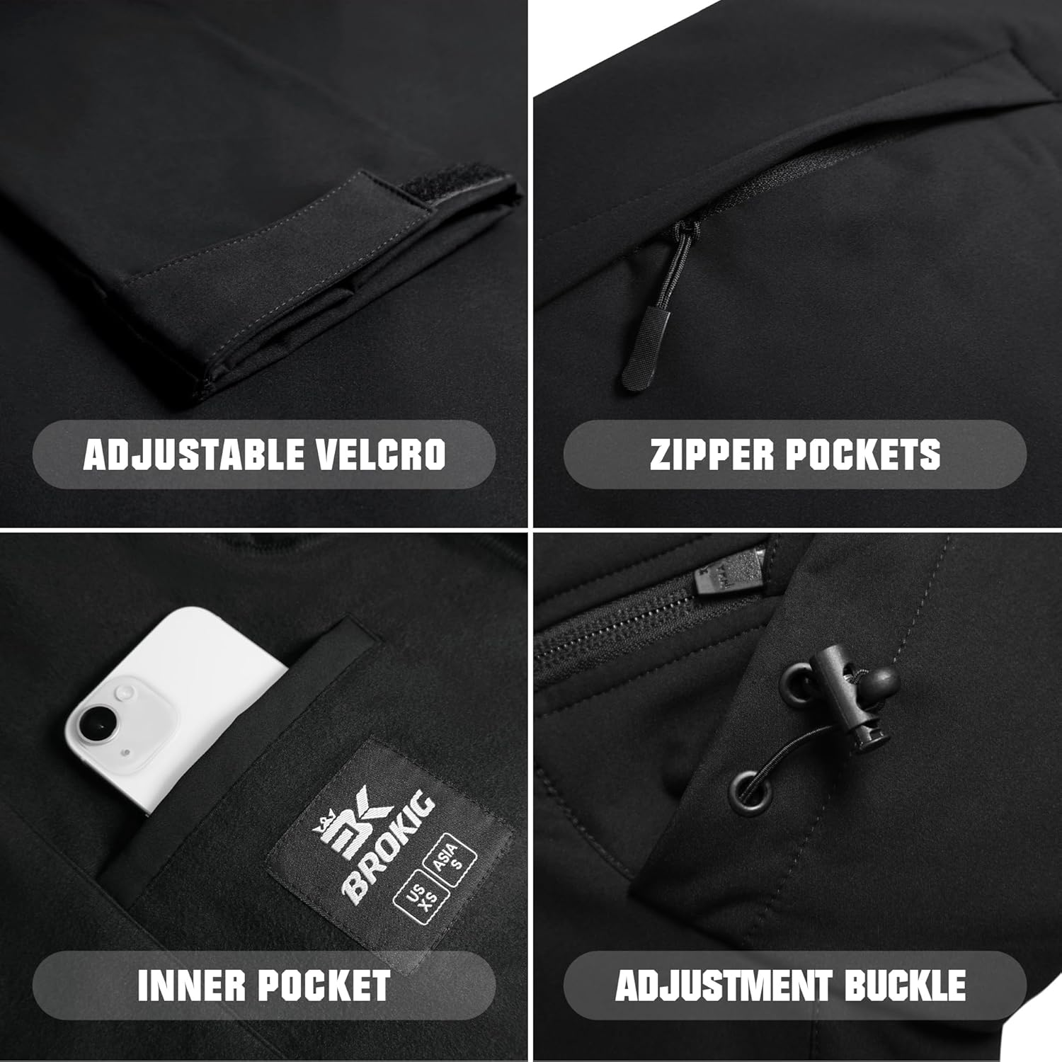 BROKIG Mens 3PT Hiking Softshell Jacket,Windbreak Waterproof Casual Functional Traveling Walking Coat Outdoor Jacket with Hood Zipped Pockets image number 4