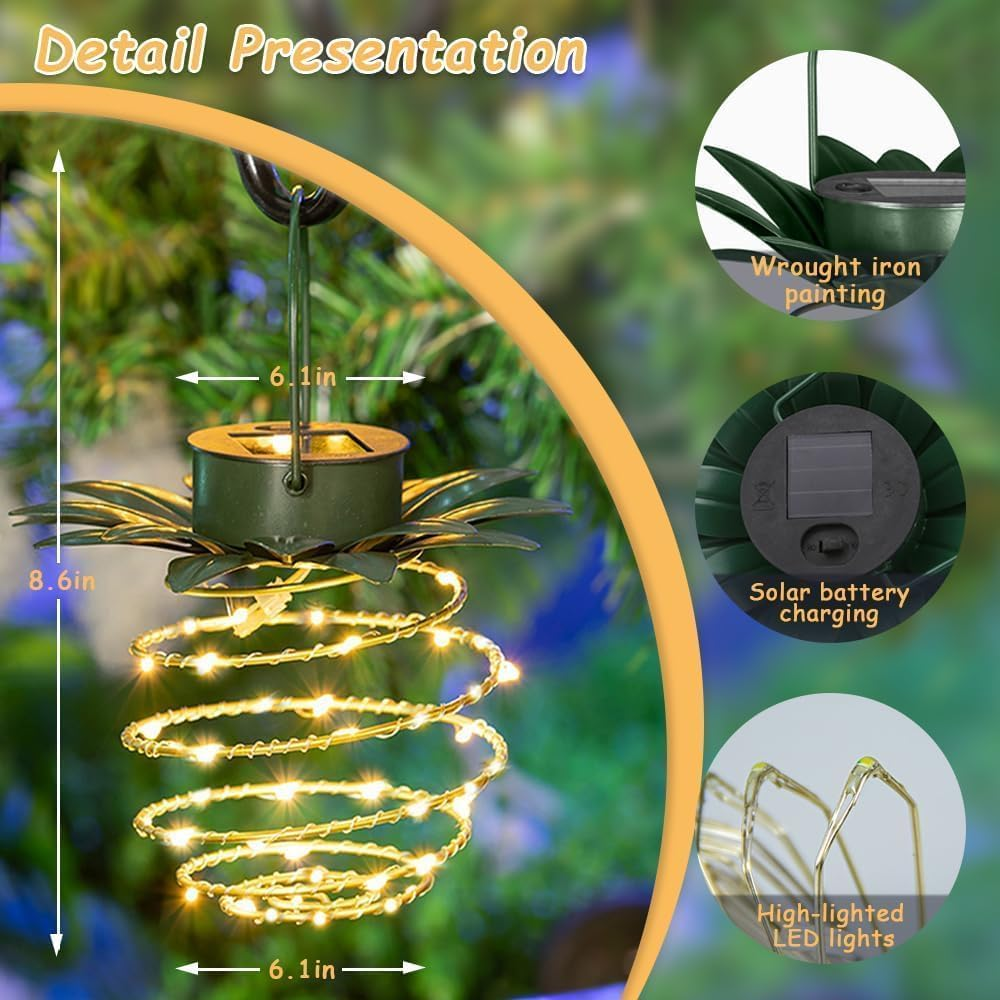 2 Pack Outdoor Solar Hanging Lantern Lights - 60LED Waterproof Solar Pineapple Light Outdoor for Garden,Yard Porch Lawn Backyard Landscape Pathway Patio outside Gardening image number 1