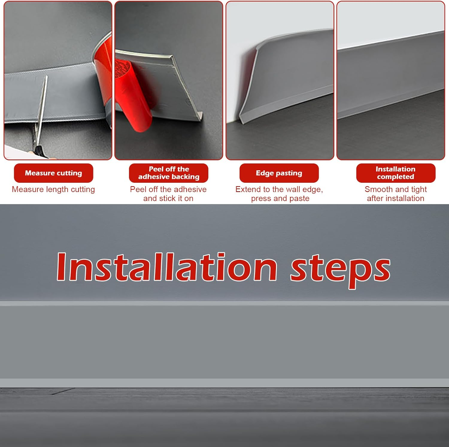 Self-Adhesive PVC Skirting Board - Soft, Flexible Folding Strip, DIY Waterproof Finishing Strip for Kitchen and Bathroom (Gray, 5M) image number 6