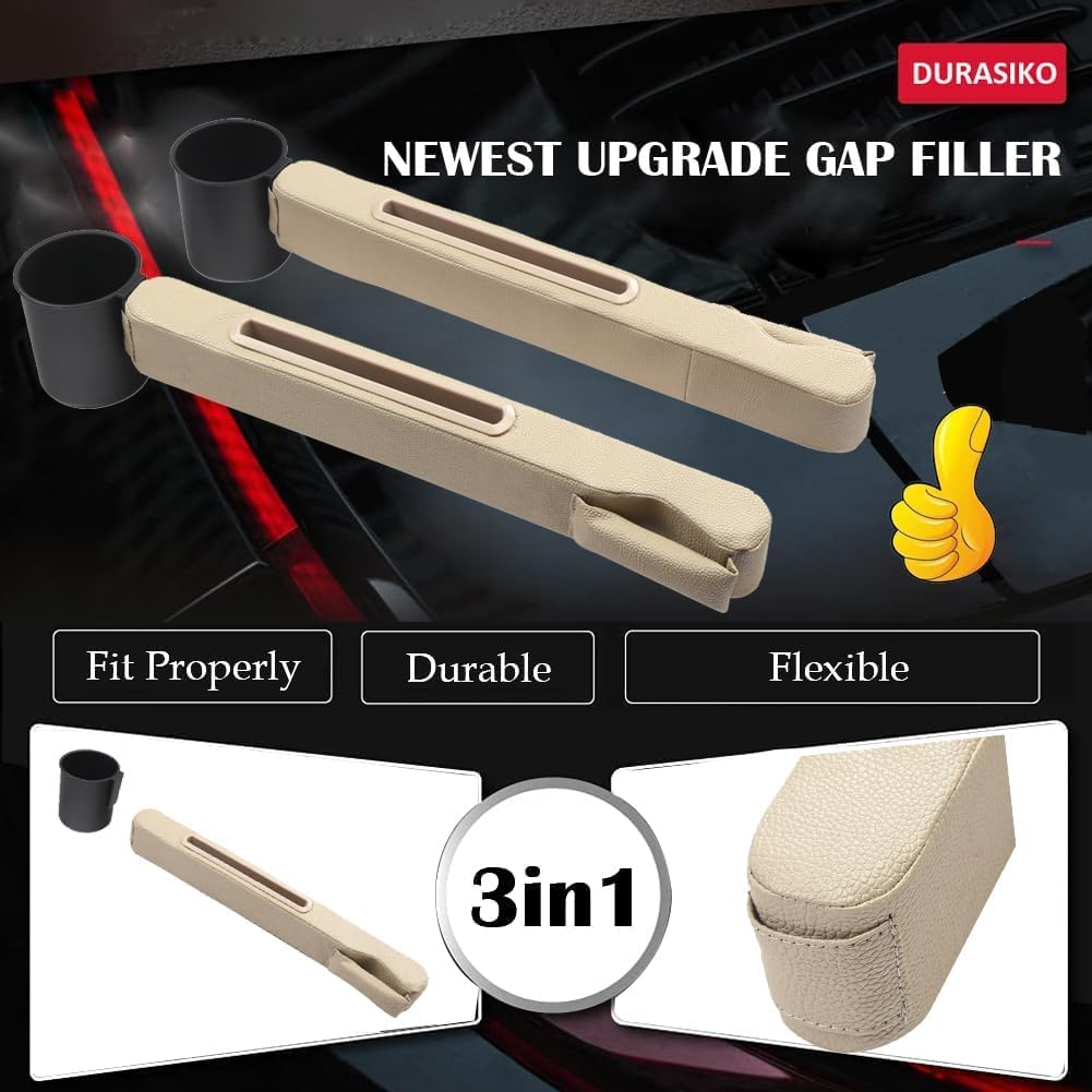 Car Accessories,Car Gap Plug with Pocket Organizer and Removable,3In1 Cup Holder Prevent Small Items from Falling,Car Seat Gap Storage