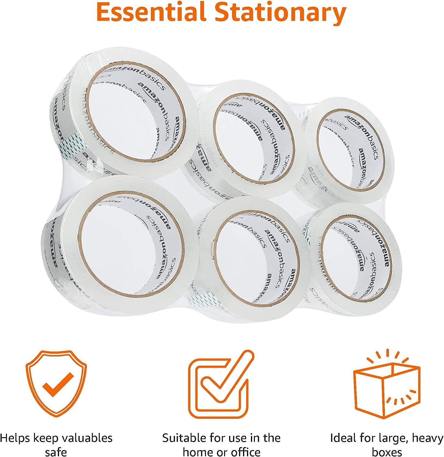Amazon Basics Packing Tape, Designed for Moving, Storage and Packing, Shipping and Mailing, 5Cm Wide X 50M, Crystal Clear, 6-Pack