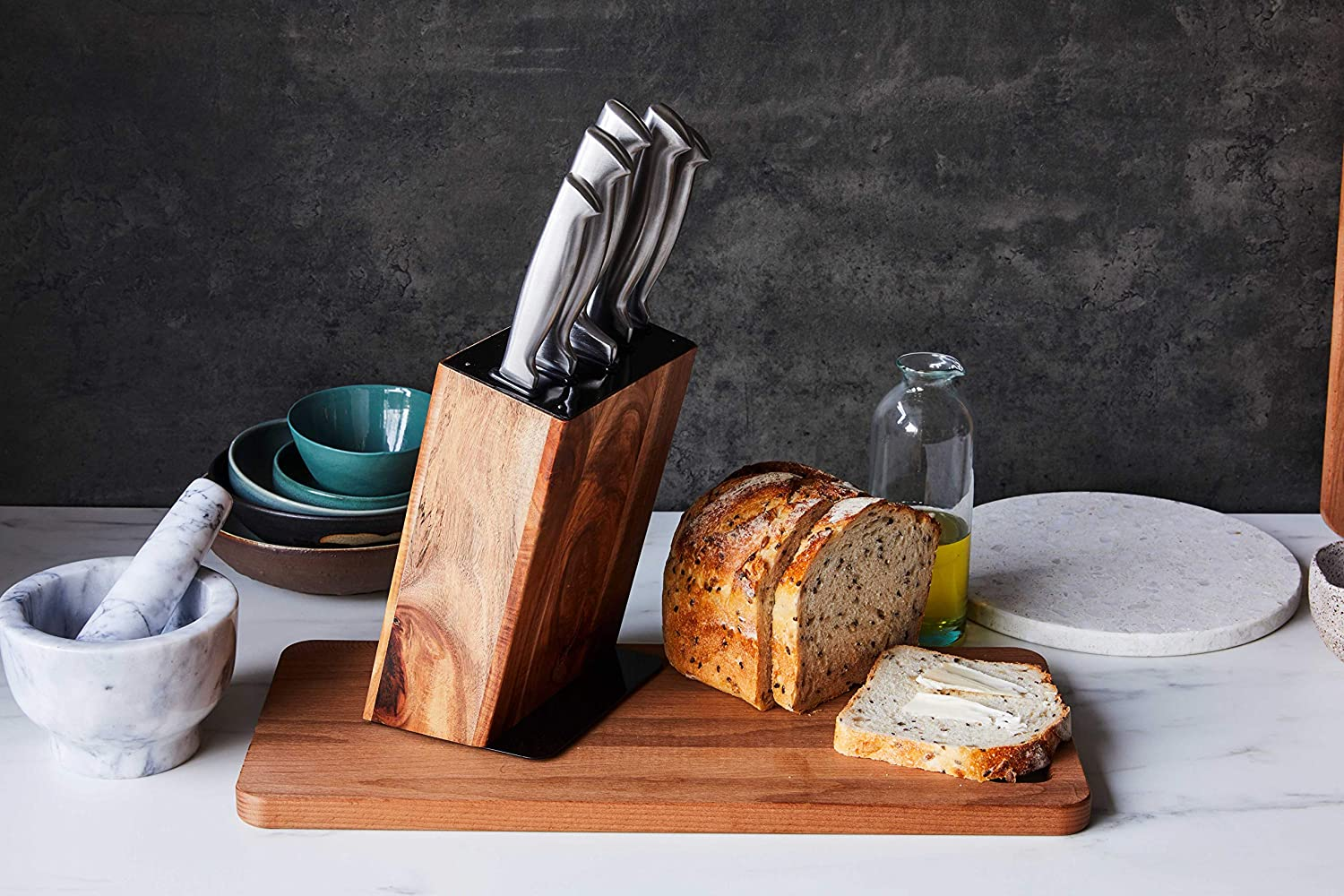 Stanley Rogers Black Acacia Knife Block Set 6 Piece &ndash; Stainless Steel Kitchen Knife Set with Cook&rsquo;S, Bread, Carving, Utility and Paring Knives &ndash; Premium Kitchen Accessories and Storage Solution image number 1