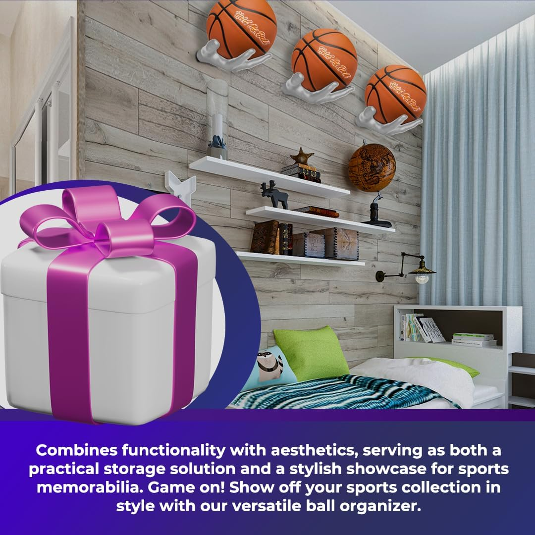 Wall-Mounted Ball Holder &ndash; Premium Resin &ndash; Basketball, Soccer, Football Display &ndash; Secure Ball Hanger, Sports Room Decor, Basketball Wall Mount for Man Caves, Memorabilia image number 4