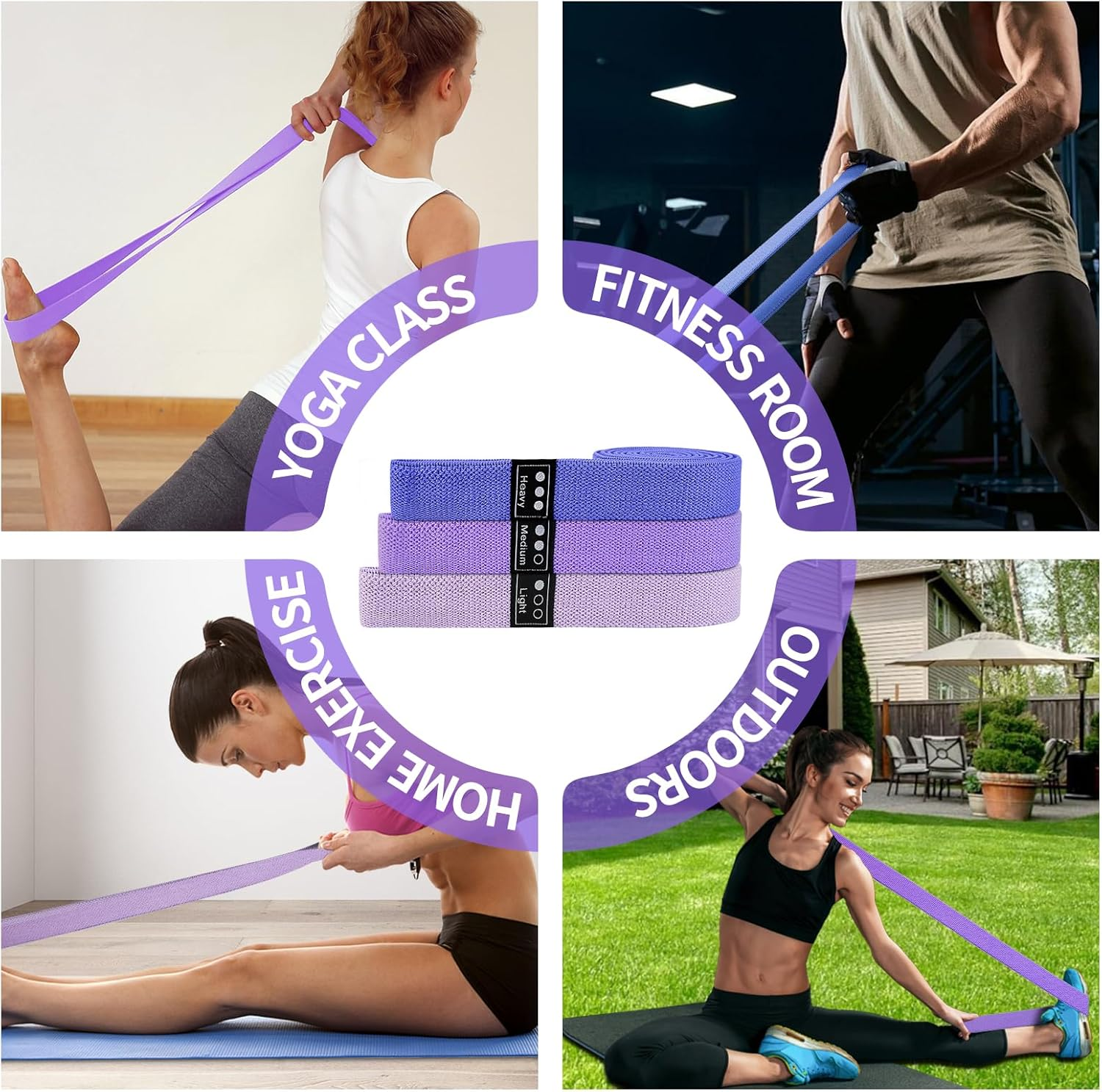 CEILIWEN Resistance Bands Set of 3, Long Fabric Resistance Bands with 3 Resistance Levels for Full Body Workout, Pull up Loop Bands for Women/Men Strength Training, Yoga, Pilate, Fitness image number 1