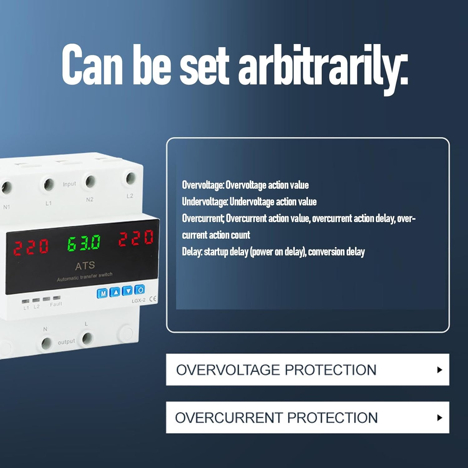 Pyhodi 63A Automatic/Manual Transfer Switch, Dual Power Selector with LED Display, L1 Priority, DIN Rail Mount,50 60Hz CE Certified ATS for Generator and Backup Power