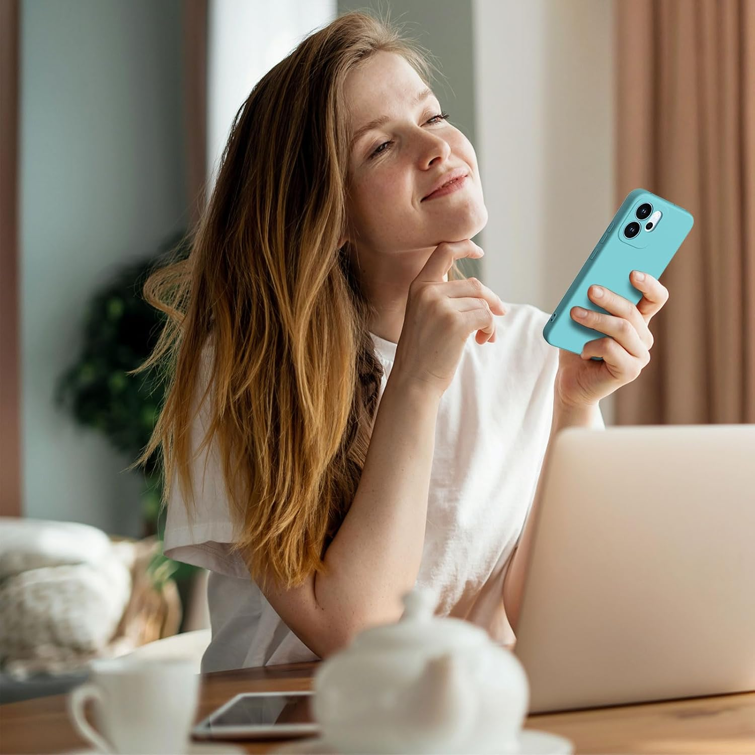 Byvuwiay Mobile Phone Case for Oppo Reno 14 F/FS 4G / 5G Case, Soft TPU Liquid Silicone Case, Shockproof, Scratch-Resistant, Oppo Reno 14 Fs 5G Protective Case, Light Blue image number 3