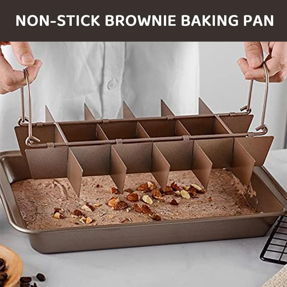 Ranqisys Brownie Pan with Removable Dividers &ndash; Non-Stick Rectangle Baking Tray with Built-In Slicer, 18 Pre-Slice Sections for Brownies, Muffins & Cupcakes, Oven-Safe Bakeware image number 3