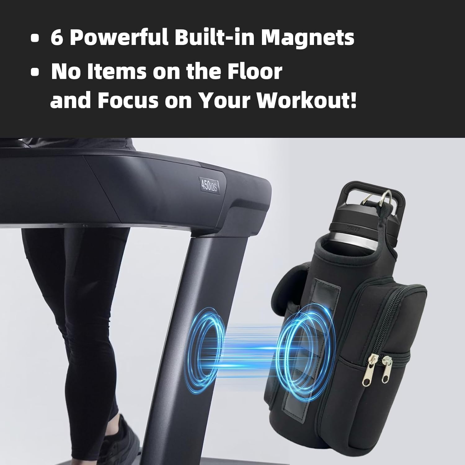 Magnetic Water Bottle Holder with Strap Fits 18-46Oz, 6 Built-In Magnets Gym Bag Attach to Fitness Equipment, Water Bottle Carrier with Phone Pockets, Magnetic Gym Bag, Gyms Essential image number 4