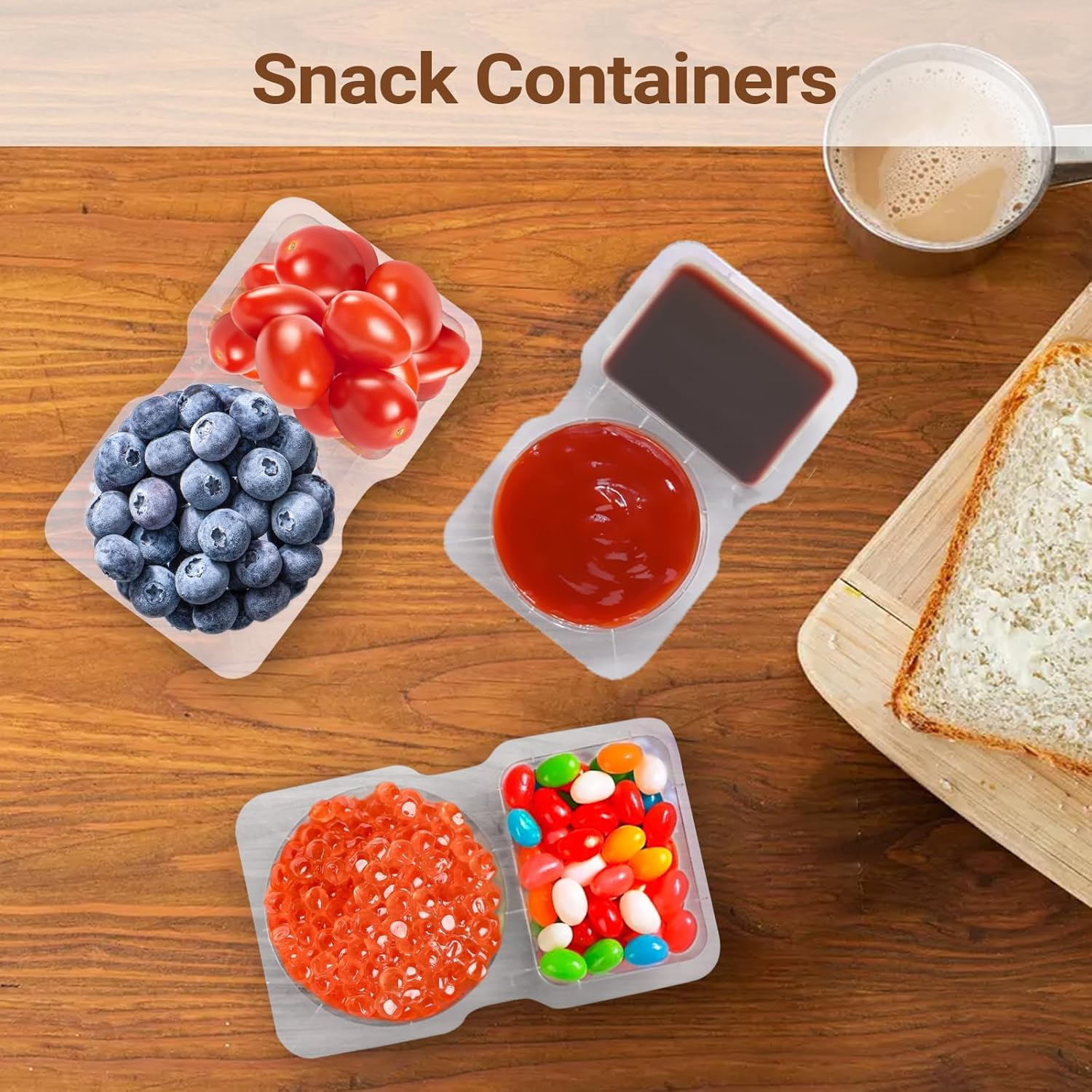 40 Pcs Double Compartment Condiment Containers with Lids, 2 Compartment Snack Containers Portion Cups Reusable Plastic Snack Container for To-Go Sauce, Sampling, Travel Snack image number 1
