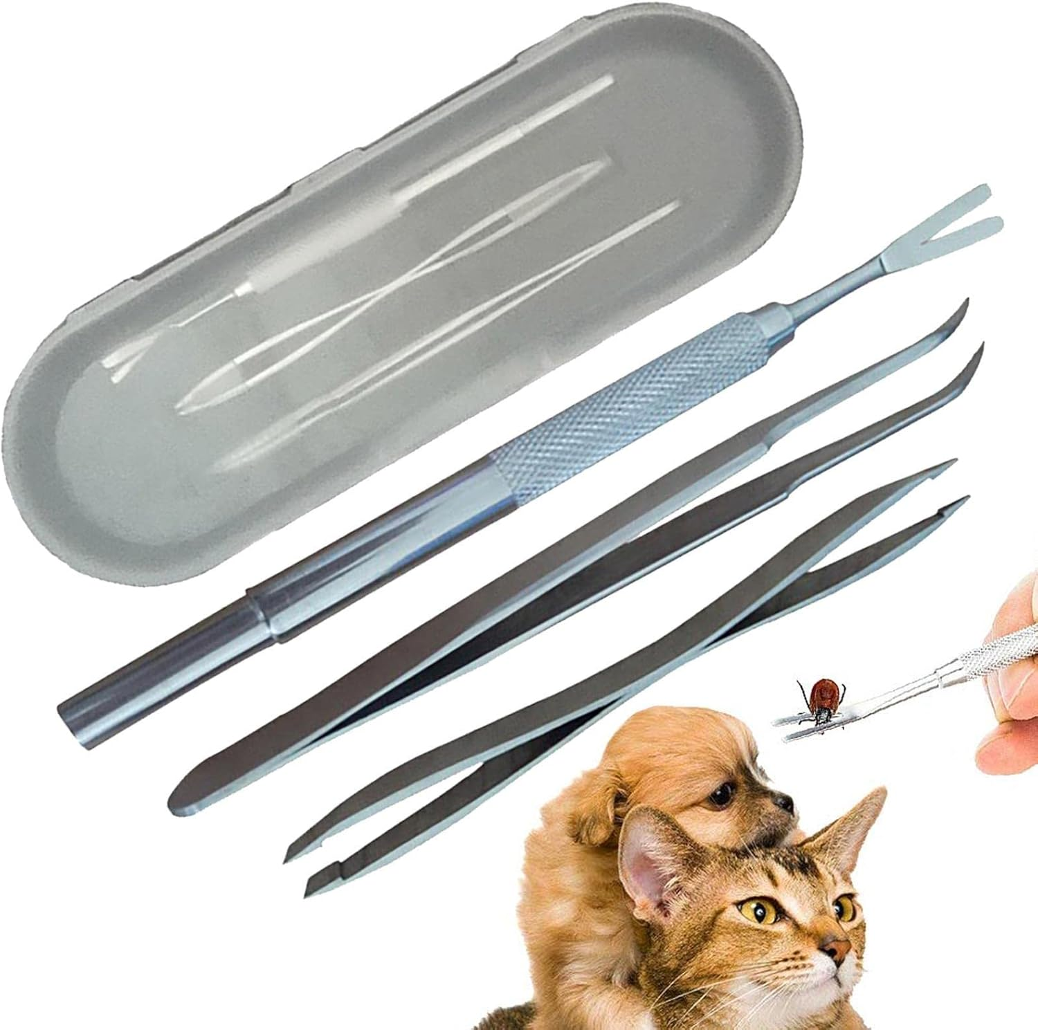 Tick Remover Kit, Pet Tick Tongs,Quick Safe Cat Dog Stick Tweezers Stainless Steel Tick off Tool For, Cat, Human with Storage Box(Pack of 3) image number 3