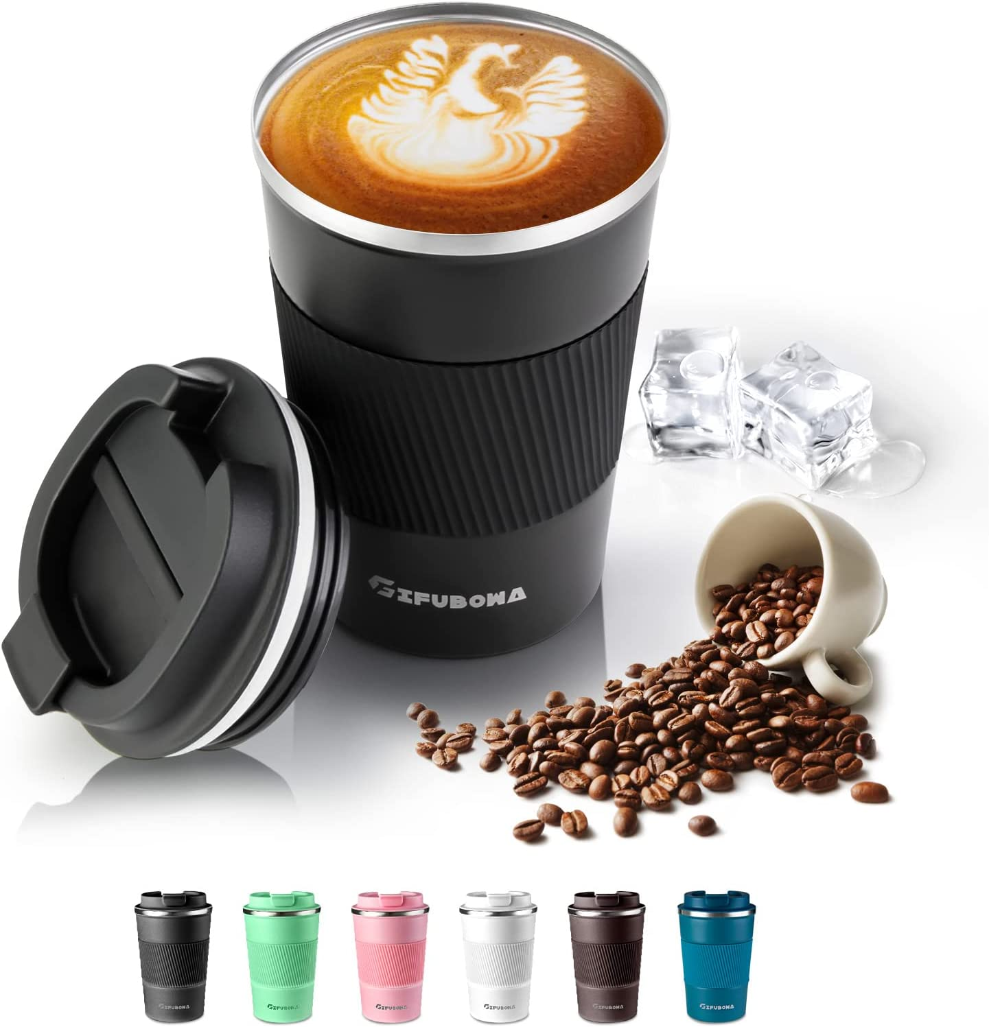 Hot Cold Travel Mug 13Oz Stainless Steel Insulated Tumbler Cup with Flip Lid Blue