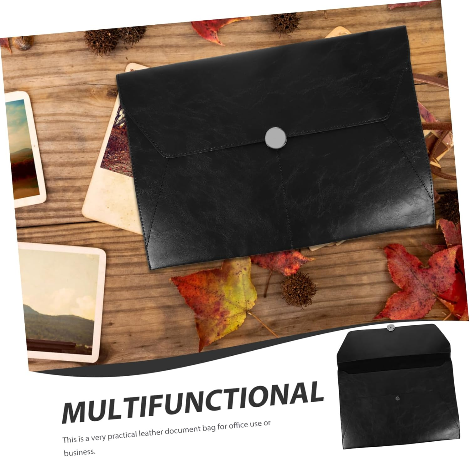 TOGEVAL Large Capacity Leather Information Bag for Document Storage Reusable Office File Folder Pockets for Travel Pouch Organization image number 3