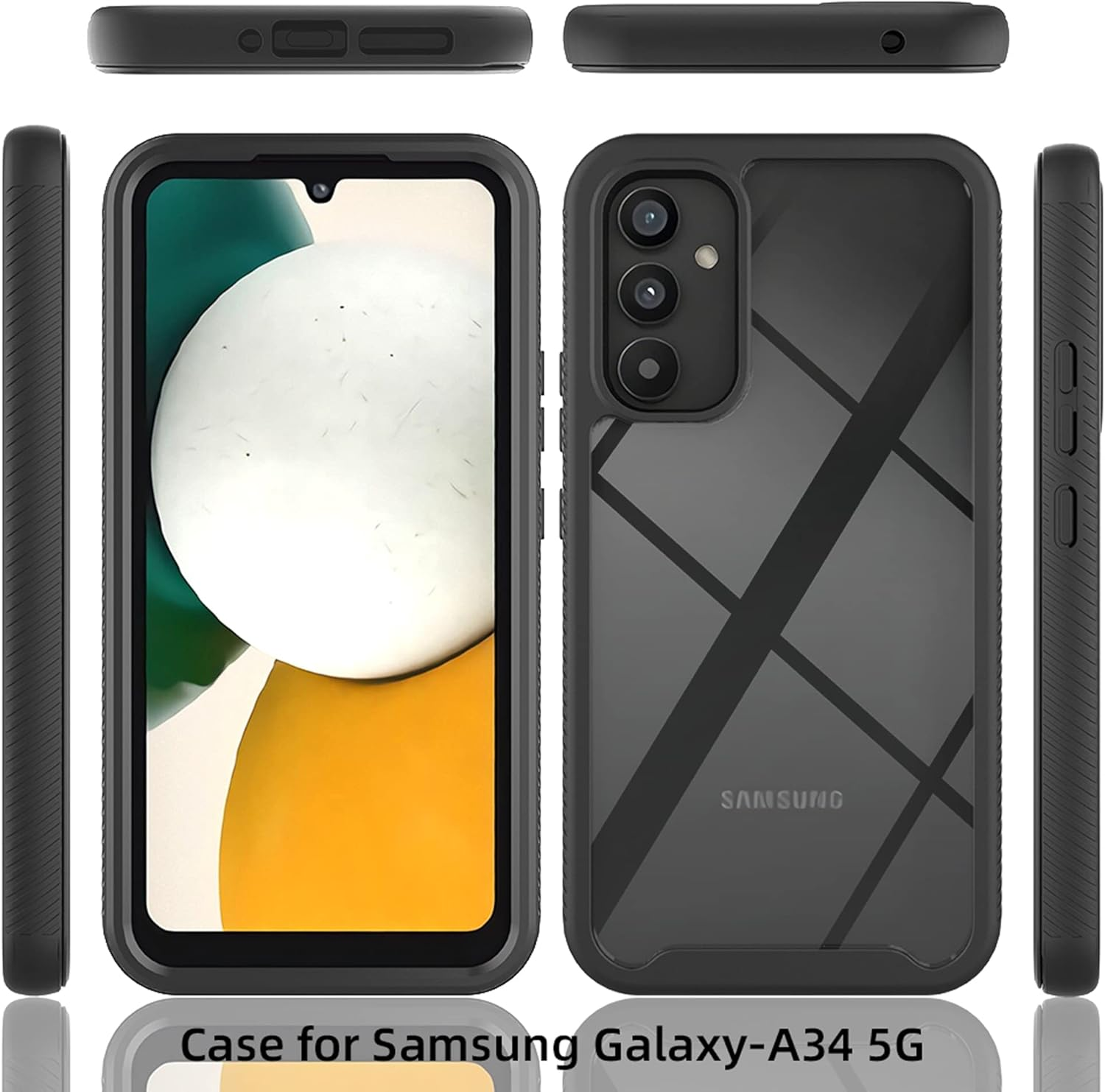 Case for Samsung Galaxy A34 5G 360 Degree Full Protection Mobile Phone Case Shockproof Scratch-Resistant Dustproof Clear Case Outdoor Armoured Case with Screen Protector and PC Bumper, Dark Blue image number 4