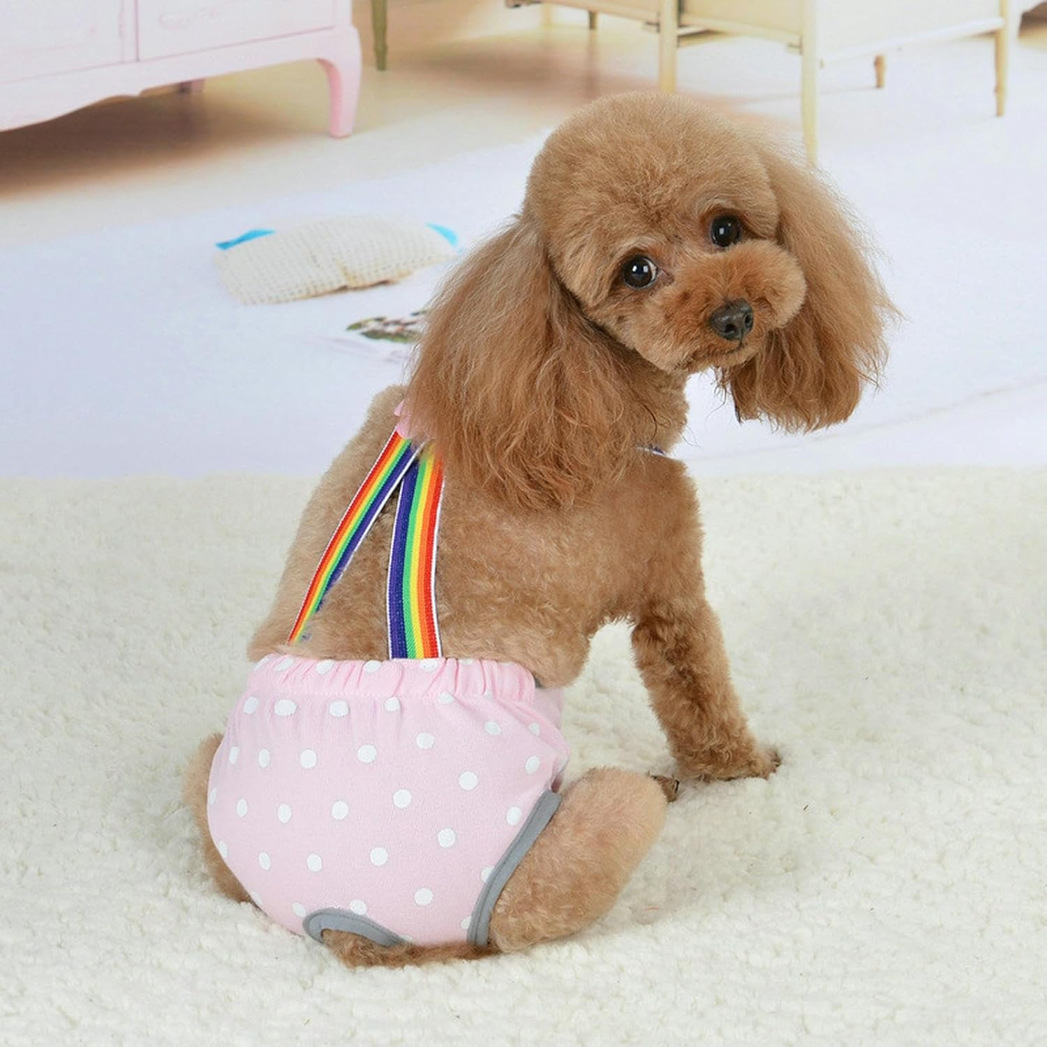 IUOUTG 2 Pieces Dog Diapers Female Cute Pet Physiological Pants with Suspender Cotton Breathable Small Dog Menstrual Briefs for Small Medium Pet Dogs image number 4