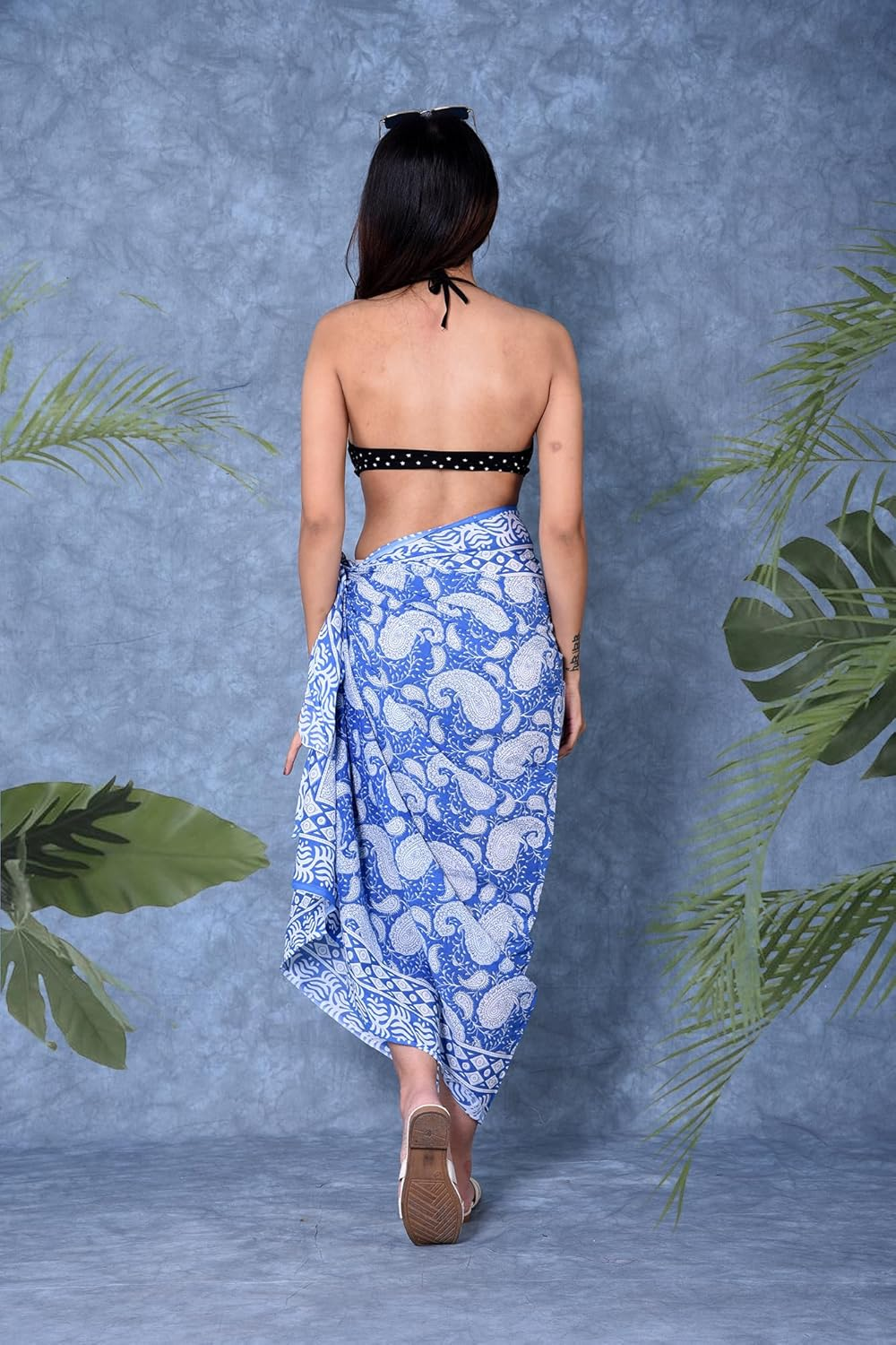 Rastogi Handicrafts 100% Cotton Block Print Sarong Swimsuit Wrap Cover up Long Women&rsquo;S Apparel Fabric (73" X 44") - Blue 2 image number 3