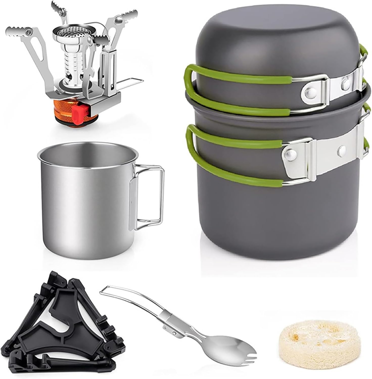 8-Teiliges Camping-Kochgeschirr-Set, Zusammenklappbarer Campingkocher, Leichtes Topf-Pfannen-Set Mit Edelstahlbecher Und Gabel, L&ouml;ffel Zum Kochen Im Freien, Camping, Wandern image number 6