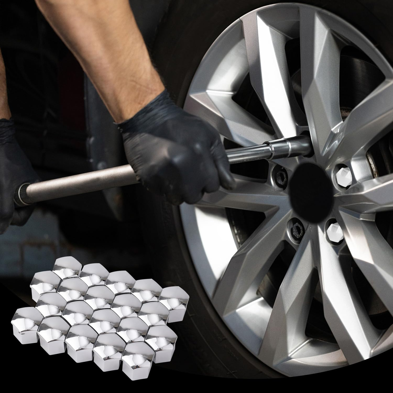 BOXOB 20Pcs Car Wheel Lug Nut Covers, 19Mm Hexagonal Nut Covers with Removal Tool Wheel Bolt Caps Automotive Exterior Accessories for Most Car (Silver) image number 1