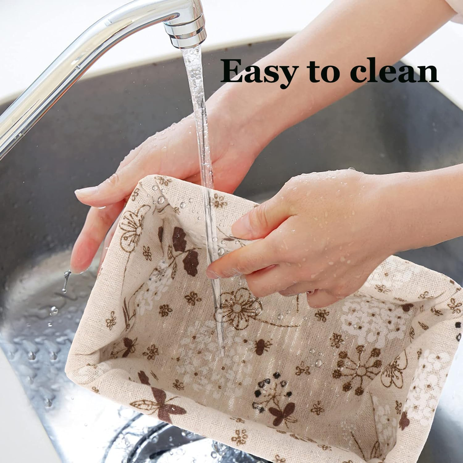 3Pcs Storage Baskets, Wicker Basket,Wicker Storage Basket,Storage Basket Set with Removable Liner for Organizing Shelf, Woven Baskets, Decorative Baskets, Rectangular Baskets - Round image number 5