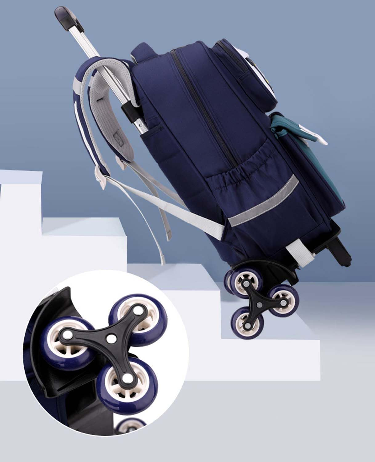 Yumenam Children'S School Backpack Trolley, Girls Boys Backpack with Wheels, Student Children'S Luggage Travel Luggage Laptop Travel Children'S Trolley Travel Suitcase, Blue, One Size image number 1