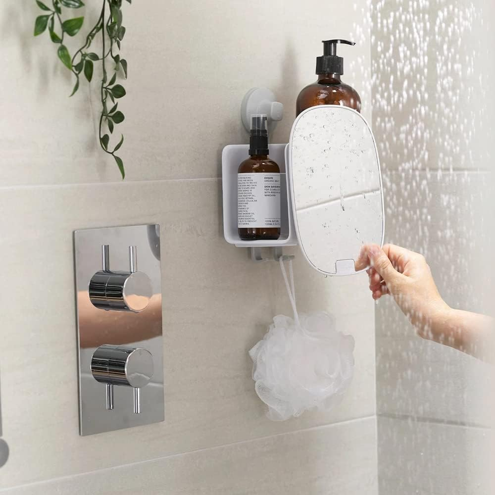 Joseph Joseph Easystore Compact Shower Shelf with Adjustable Mirror - White