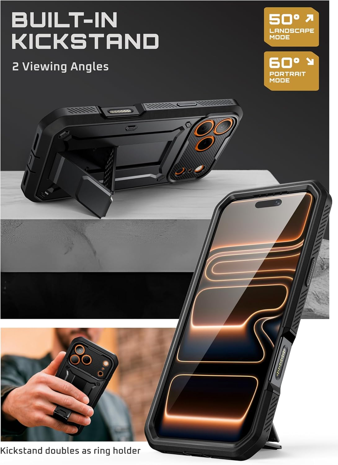 SUPCASE for Iphone 17 Pro Case with Camera Control Button (Unicorn Beetle Pro), [Built-In Kickstand & Screen Protector] [Military-Grade Protection] Full Body Heavy Duty Case, Black