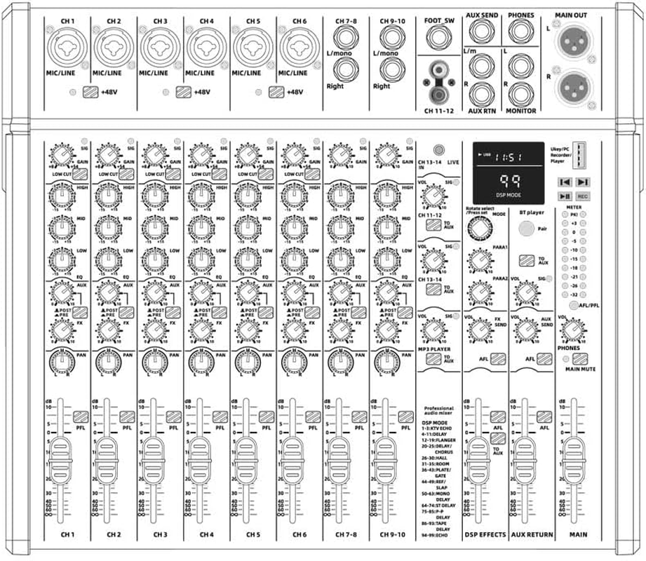 E-Lektron C848 DSP Effects Studio Audio Mixer 16-Channel with Bluetooth USB Play Audio Interface image number 1